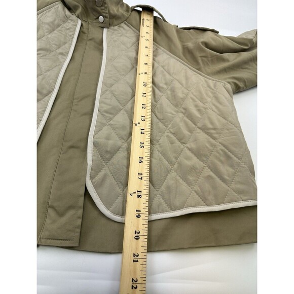 Grey Lab Quilted Jacket Olive Stand Collar Hidden Zip Button Cuff Womens Medium - Picture 12 of 16